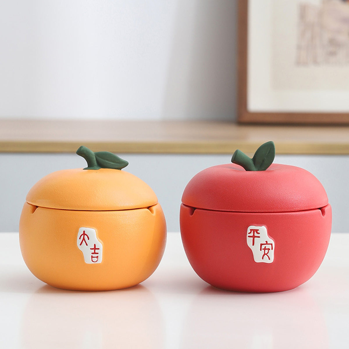 Covered Ashtray Apple Orange Ceramic Ash Tray Smokeless Ashtray
