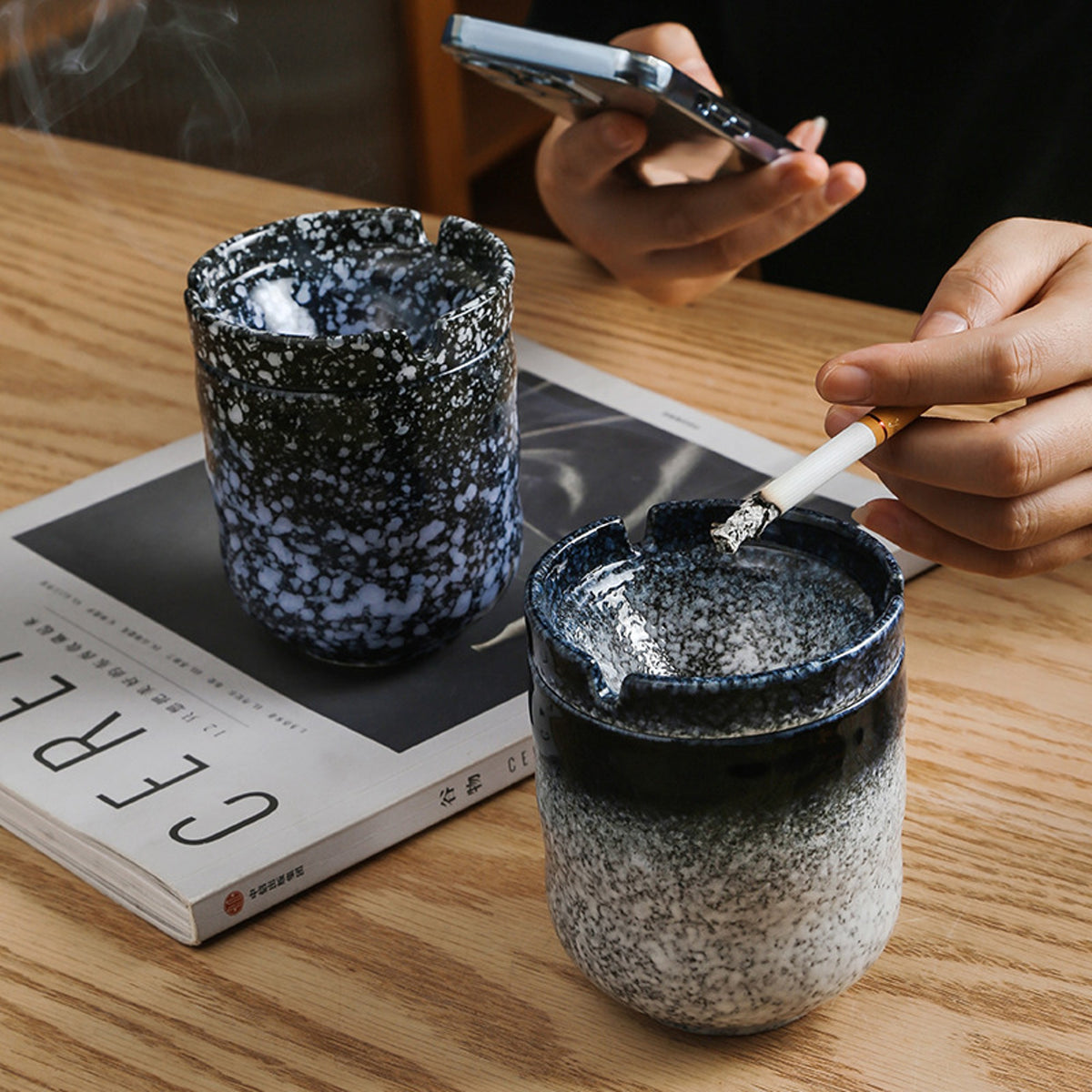 Japanese Retro Ashtray with Funnel Lid Ceramic – Ashtray Planet