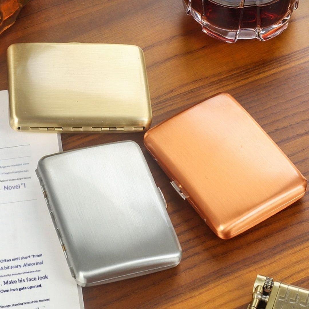 short cigarette case Premium Metal Cigarette Case Holder for 16 Standard Cigarettes Brushed Gold