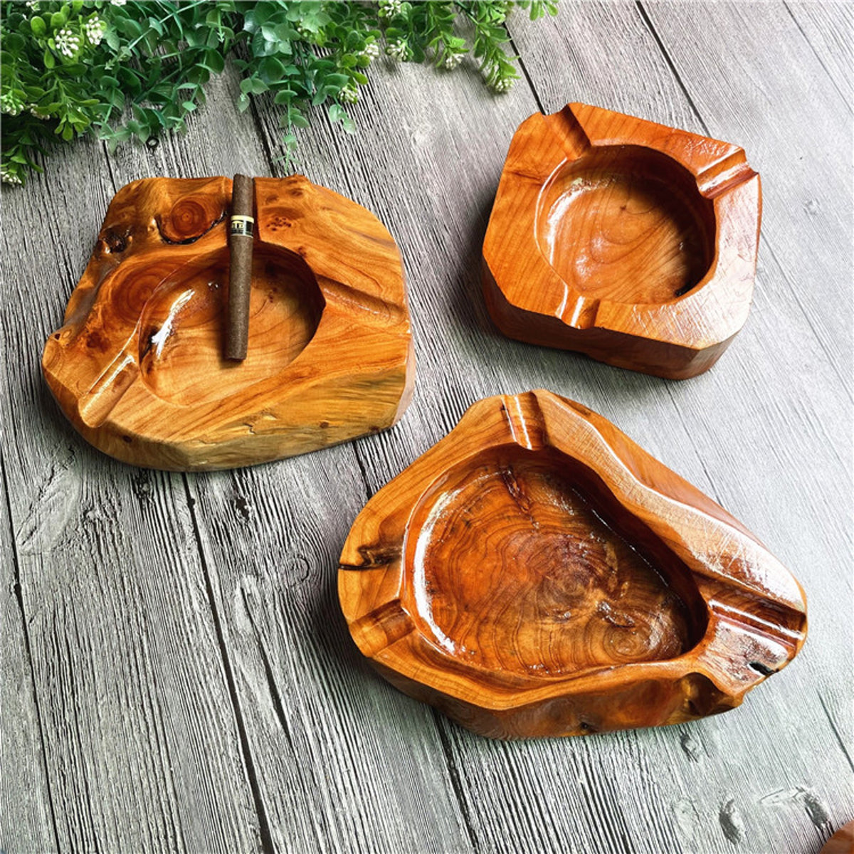 Wooden Cigar Ashtray Irregular Shape