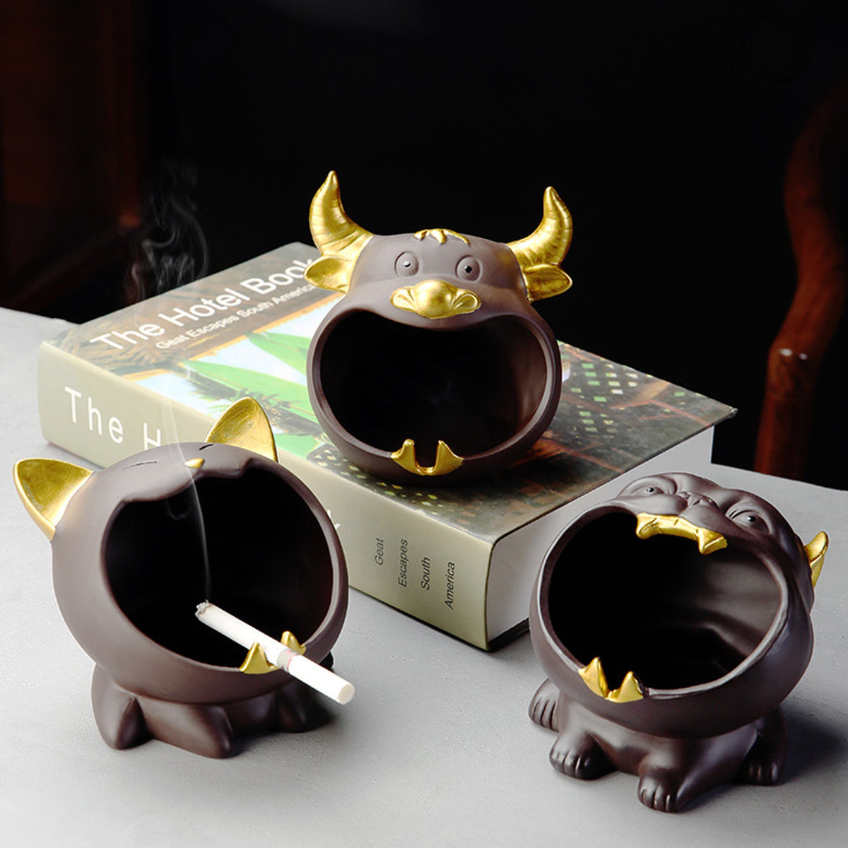 Cute Animal Ashtray Purple Clay (Cat, Bull, Dog) – Ashtray Planet