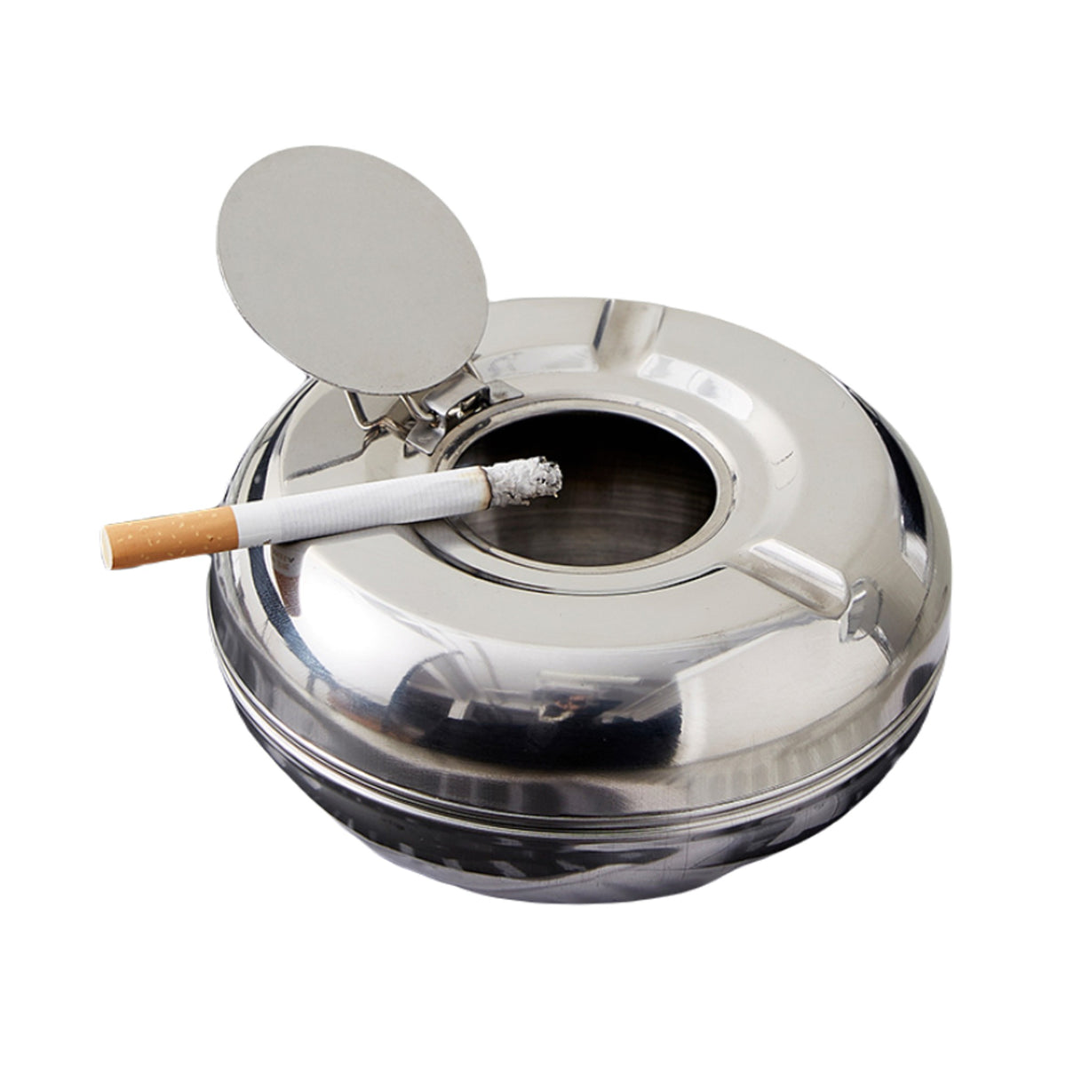 Stainless Steel Modern Tabletop Ashtray With Lid, Cigarette