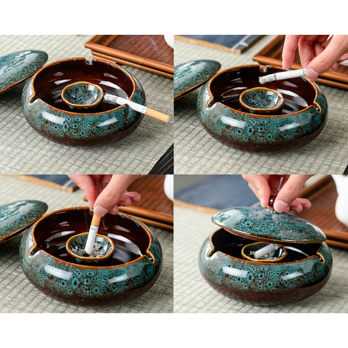 Outdoor Ashtray for Patio with Lid Large Ceramic