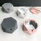 Ashtray with Lid Hexagonal Cool Cement Ash Tray