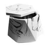 white marble hexagon ashtray with lid angled view modern decor