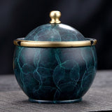 Brass Ashtray with Lid Luxury Design Emerald Green