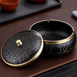 Brass Ashtray with Lid Luxury Marble Texture Design Black
