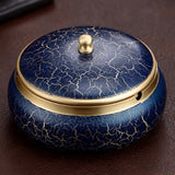 Brass Ashtray with Lid Luxury Marble Texture Design Blue