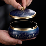 Brass Ashtray with Lid Luxury Marble Texture Design Blue