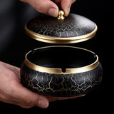 Brass Ashtray with Lid Luxury Marble Texture Design Black