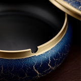 Brass Ashtray with Lid Luxury Marble Texture Design Blue