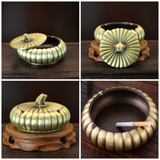 Vintage brass metal ashtray collage showing multiple angles and uses