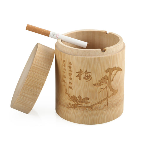 Car Ashtray with Lid Bamboo cool rustic covered lidded smokeless outdoor ash tray
