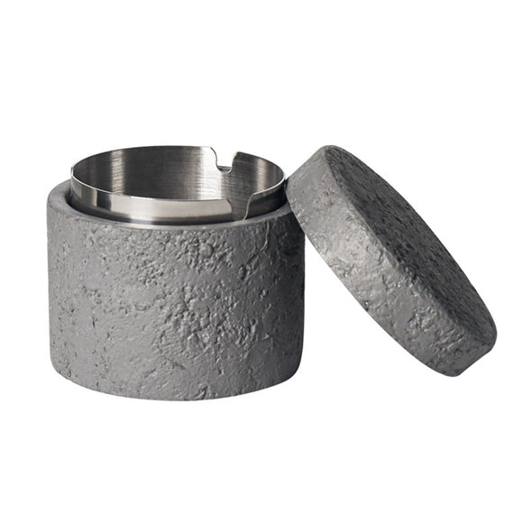 Cement Ashtray with Stainless Steel Removable Tray With Lid