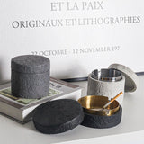 Cement Ashtray with Stainless Steel Removable Tray With Lid