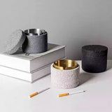 Cement Ashtray with Stainless Steel Removable Tray With Lid