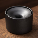 Ceramic Ashtray with Funnel Lid Windproof Covered Lidded Smokeless Ash Tray Black