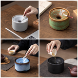 Ceramic Ashtray with Funnel Lid Windproof Covered Lidded Smokeless Ash Tray