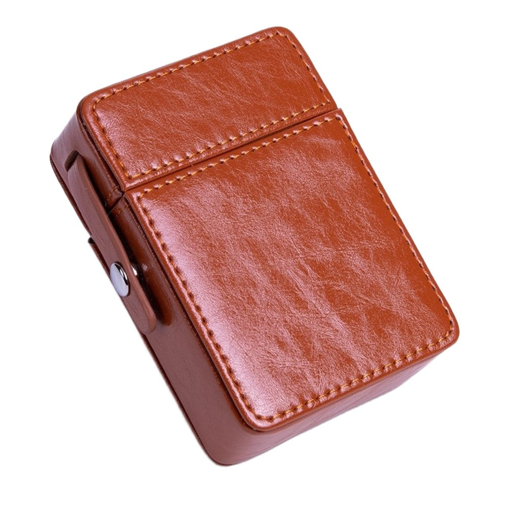 leather cigarette case with lighter Cigarette Lighter Case PU Leather Brown