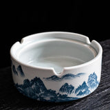Classic Porcelain Ashtray Traditional Blue White Design Ash Tray Ceramic Clay