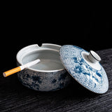 Classic Porcelain Ashtray Traditional Blue White Design Ash Tray Ceramic Clay
