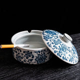 Classic Porcelain Ashtray Traditional Blue White Design Ash Tray Ceramic Clay