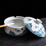 Classic Porcelain Ashtray Traditional Blue White Design Ash Tray Ceramic Clay