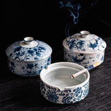 Classic Porcelain Ashtray Traditional Blue White Design Ash Tray Ceramic Clay