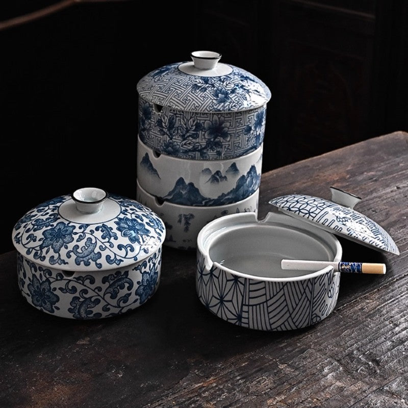 Classic Porcelain Ashtray Traditional Blue White Design – Ashtray