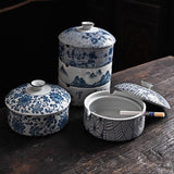 Classic Porcelain Ashtray Traditional Blue White Design Ash Tray Ceramic Clay