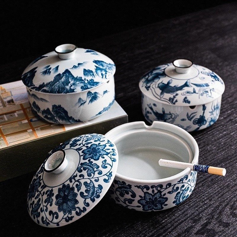 Classic Porcelain Ashtray Traditional Blue White Design – Ashtray