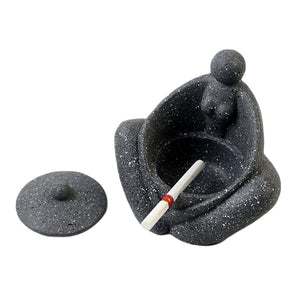 Cool Ashtray with Lid for Outdoor Porcelain Covered Cute Ash Tray Lidded Windproof Smokeless Clay Ceramic Handmade Home Decor