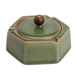 Cool Outdoor Ashtray with Lid Ceramic Hexagon Covered Windproof Smokeless Ash Tray Pottery Porcelain Clay