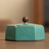 Cool Outdoor Ashtray with Lid Ceramic Hexagon Covered Windproof Smokeless Ash Tray Pottery Porcelain Clay