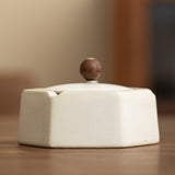 Cool Outdoor Ashtray with Lid Ceramic Hexagon Covered Windproof Smokeless Ash Tray Pottery Porcelain Clay