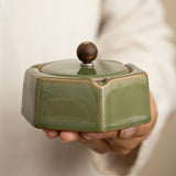 Cool Outdoor Ashtray with Lid Ceramic Hexagon Covered Windproof Smokeless Ash Tray Pottery Porcelain Clay