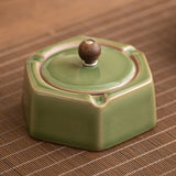 Cool Outdoor Ashtray with Lid Ceramic Hexagon Covered Windproof Smokeless Ash Tray Pottery Porcelain Clay