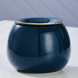 dark blue ceramic ashtray with lid modern round design