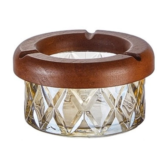Cute Crystal Glass Ashtray with Wooden Cigarette Rest Cool Ash Tray