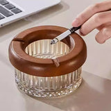 Cute Crystal Glass Ashtray with Wooden Cigarette Rest Cool Ash Tray