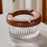 Cute Crystal Glass Ashtray with Wooden Cigarette Rest Cool Ash Tray