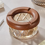 Cute Crystal Glass Ashtray with Wooden Cigarette Rest Cool Ash Tray