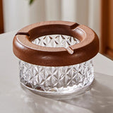 Cute Crystal Glass Ashtray with Wooden Cigarette Rest Cool Ash Tray