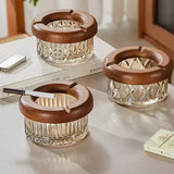 Cute Crystal Glass Ashtray with Wooden Cigarette Rest Cool Ash Tray