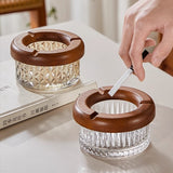Cute Crystal Glass Ashtray with Wooden Cigarette Rest Cool Ash Tray