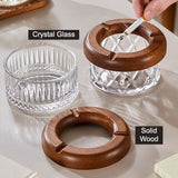 Cute Crystal Glass Ashtray with Wooden Cigarette Rest Cool Ash Tray