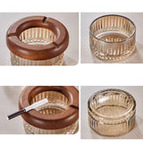 Cute Crystal Glass Ashtray with Wooden Cigarette Rest Cool Ash Tray