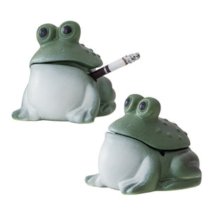 Cute Frog Ceramic Covered Ashtray with Lid Windproof – Ashtray Planet