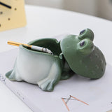 Cute Frog Ceramic Covered Ashtray with Lid Windproof Outdoor Ash Tray