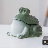Cute Frog Ceramic Covered Ashtray with Lid Windproof Outdoor Ash Tray